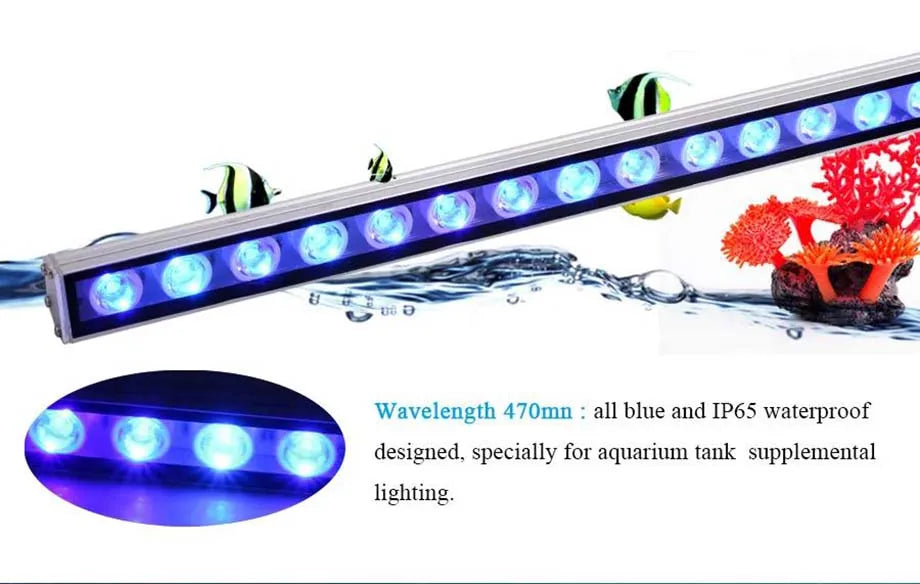 POPULARGROW Dimmable 115CM LED Aquarium Light with All 470nm Blue Spectrum LEDs 108W LED Strip Light for Coral Reef Fish Tank
