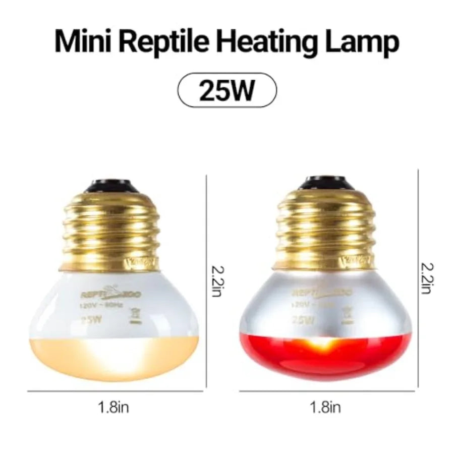 REPTI ZOO Nano Dual Dome Reptile Light Fixture and 25W Reptile Heat Lamp Combo Pack, Mini Daylight Basking Spot Heat Lamp and N