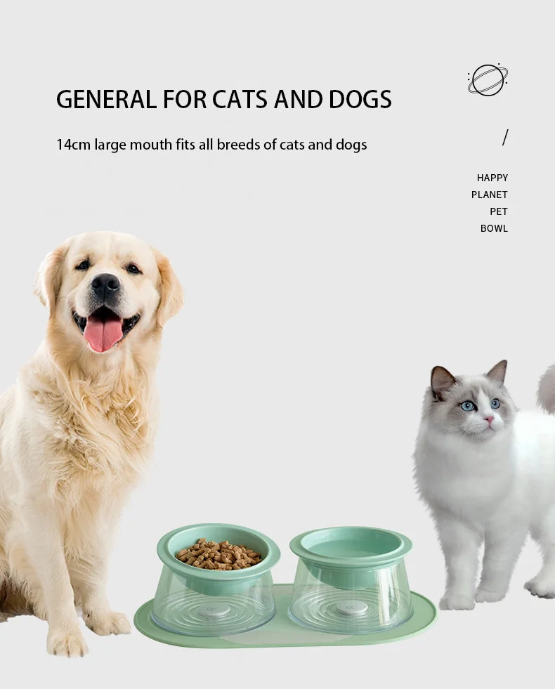 White Happy Planet Pet Bowl Tilted Raised Cat Bowl Non‑Slip Anti‑Tip Pet Feeding Dish Neck Guard Removable Bowl for Cats Small Dogs