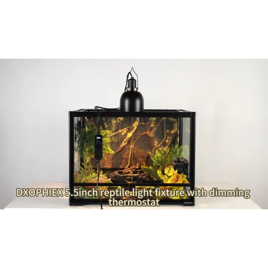 5.5inch deep Reptile Light Fixture Reptile Heat lamp with Thermostat, max 100W Fixture with 100W Ceramic Heat Emitter for Turtl