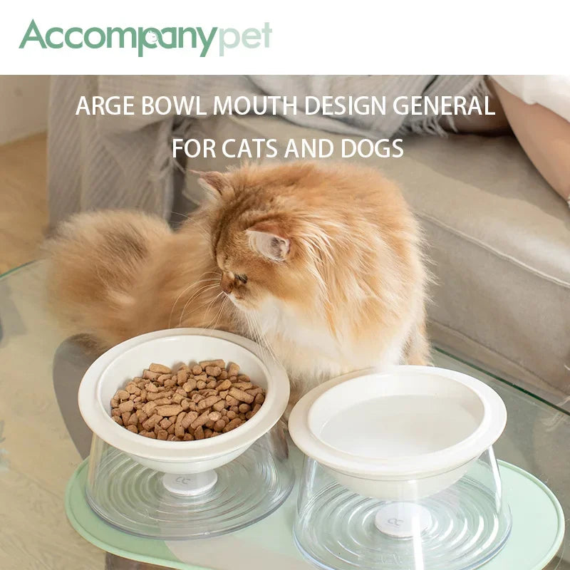 White Happy Planet Pet Bowl Tilted Raised Cat Bowl Non‑Slip Anti‑Tip Pet Feeding Dish Neck Guard Removable Bowl for Cats Small Dogs