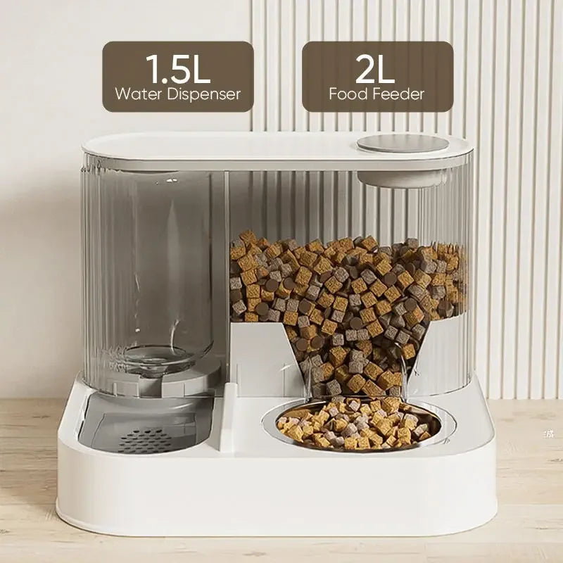 2 in 1 Gravity Pet Feeder Water Fountain Large Capacity Food Water Dispenser Pet Bowl Set for Cats Dogs Puppies Kittens