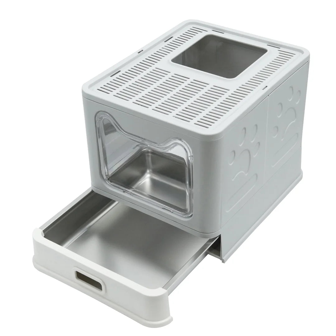 Bingopaw Detachable Enclosed Cat Litter Box with Stainless Steel Pan Front Entry Toilet Box with Litter Scoop for Kittens