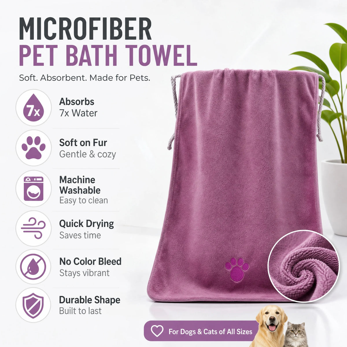 Microfiber Pet Absorbent Towels – Super Absorbent & Soft, No Deformation, Essential for Pet Bathing