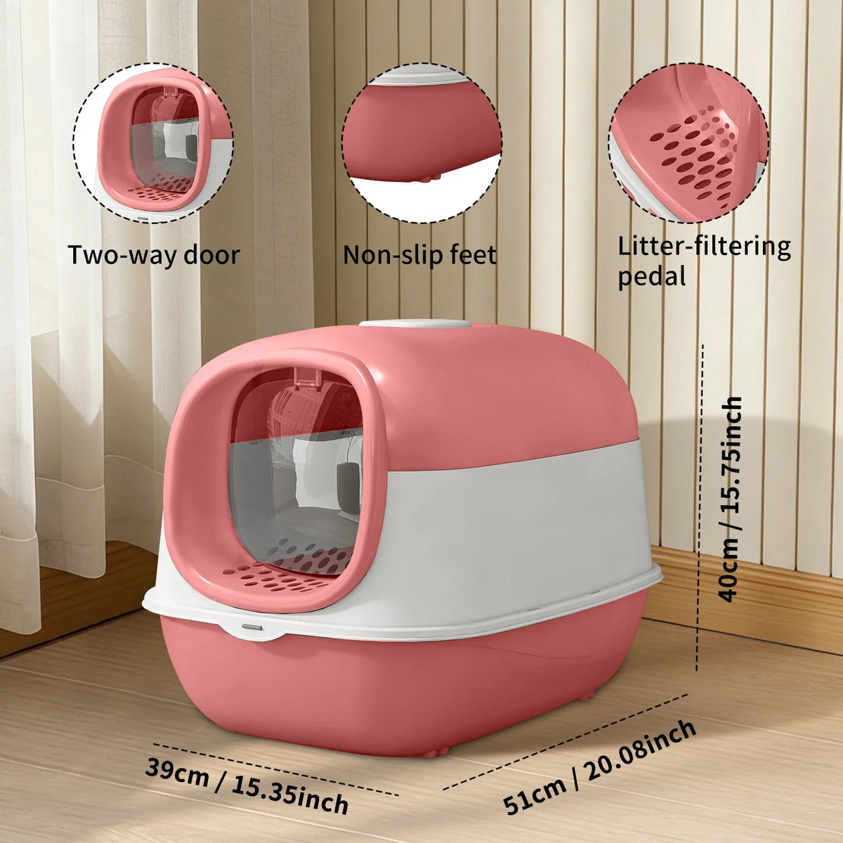 Switchable Open/Semi-Enclosed Cat Litter Box, Extra Large Jumbo Size for Multi-Cat Households, Splash-Proof and Anti-Tracking, Dual-Mode Over-the-Top Litter Pan, Low-Entry for Easy Cleaning, Suitable for Cats of Different Siz