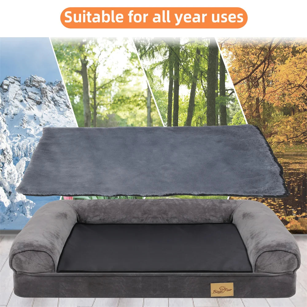 XXL XL Large Calming Dog Bed Orthopedic Memory Foam Sofa Couch Waterproof Removable Cover Plush Mat for Small Medium Large Dogs