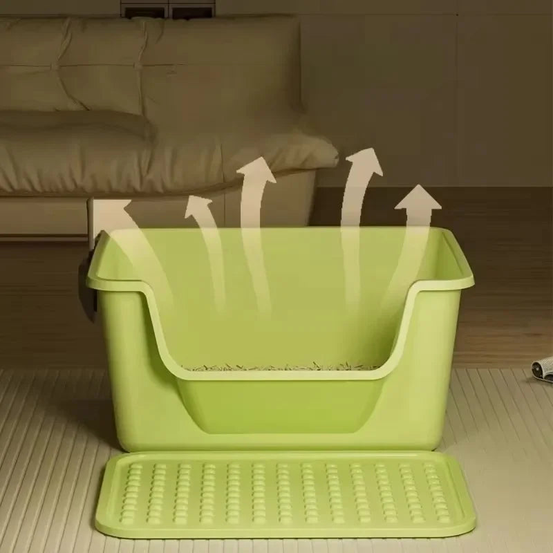 Large Capacity Cat Litter Box Semi-Closed Anti-Splash Design with Sand Leakage Board Easy Clean Pet Toilet for Multi-Cat Homes