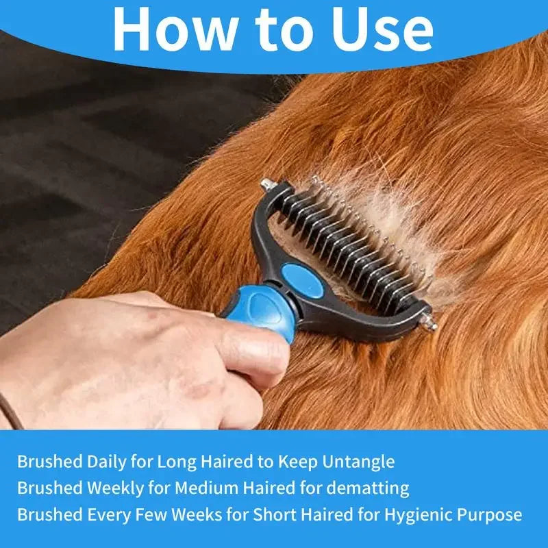 Pet Dematting Comb for Dogs & Cats, Knot Remover Grooming Tool with Stainless Steel Blades, Detangling Brush for Matted Tangled Hair, Professional Pet Grooming Rake for Long Haired Pets
