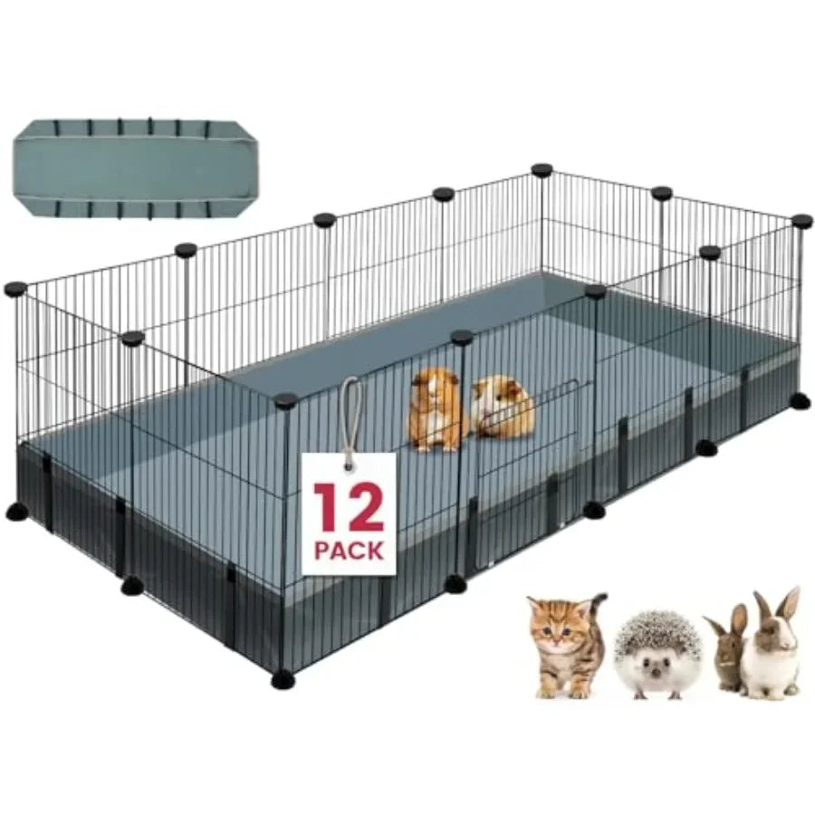 Small Animal Playpen, 48" x 24" x 16" Pet Playpen with Waterproof Mat, CandC Cage for Guinea Pigs, Puppy Play Pen, Bunny Plaype