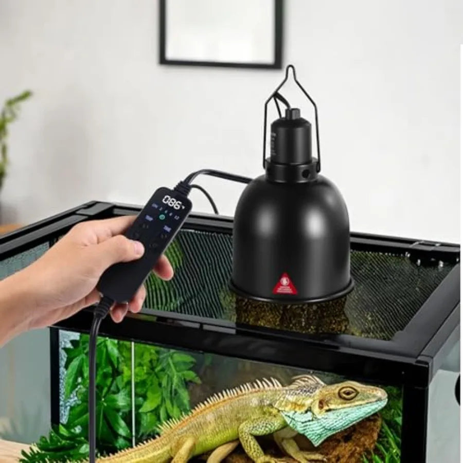 5.5inch deep Reptile Light Fixture Reptile Heat lamp with Thermostat, max 100W Fixture with 100W Ceramic Heat Emitter for Turtl