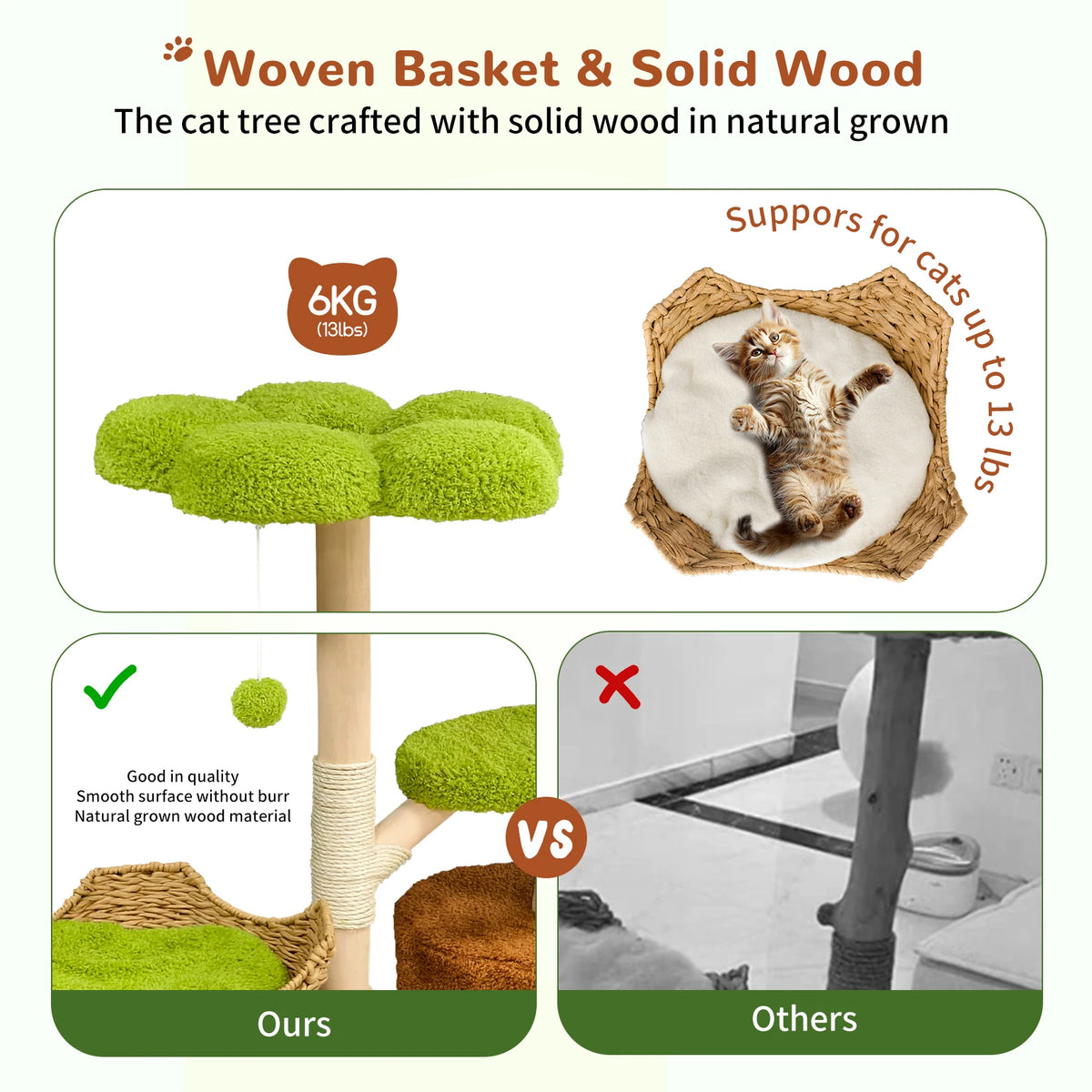 Large Cat Tree Tower Pet Cat Activity Center Scratching Post Cat Condo House Solid Wooden Cat Furniture