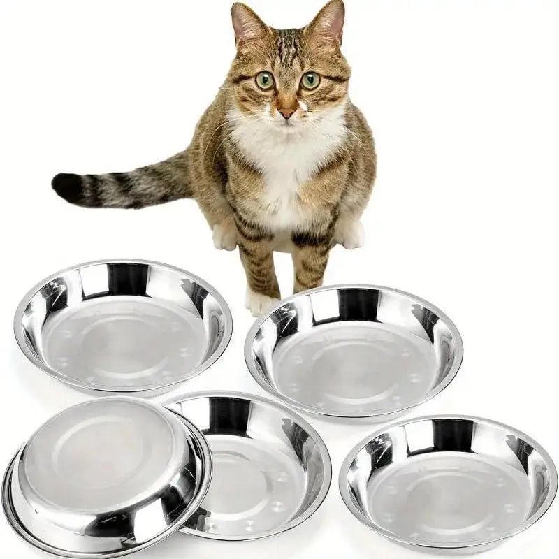 2/4/8pcs Slip Resistant Stainless Steel Cat Bowl – Low-Profile Wide Design for Kittens Small Pets Anti-Tip Base Feeding Station