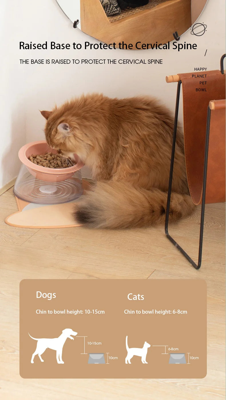 White Happy Planet Pet Bowl Tilted Raised Cat Bowl Non‑Slip Anti‑Tip Pet Feeding Dish Neck Guard Removable Bowl for Cats Small Dogs