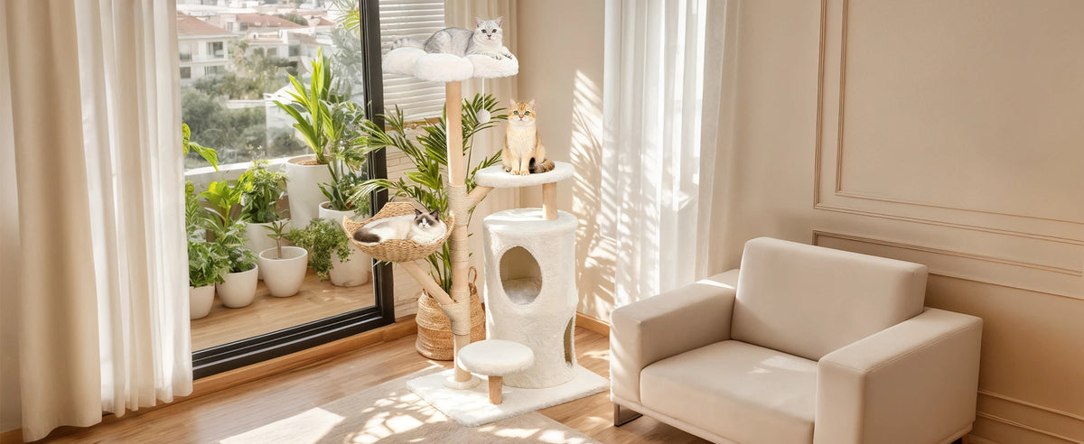 Large Cat Tree Tower Pet Cat Activity Center Scratching Post Cat Condo House Solid Wooden Cat Furniture