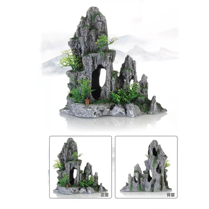 Resin Aquarium Rockery Mountain Decoration Artificial View Rock Cave Stone Tree Fish Tank Ornament Aquarium Decor Home New
