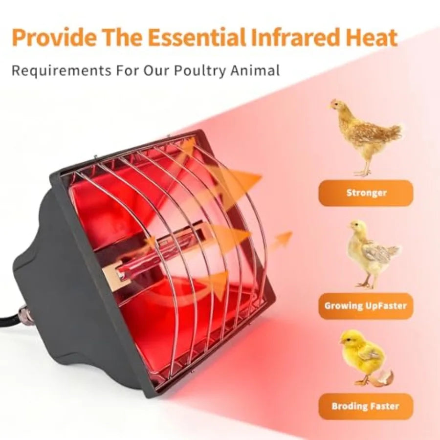 50W Chicken Coop Heat Lamp with Guard, Adjustable Temperature Brooder Heater, 175W/250W Infrared Heating Lamp for Chicks, Duckl