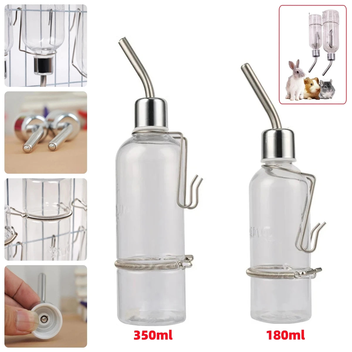 Hamster Rabbit Pet Hanging Automatic Drinking Fountain 180ml/350ml Easy Installation Drinking Bottle for Guinea Pig Squirrel 1Pc
