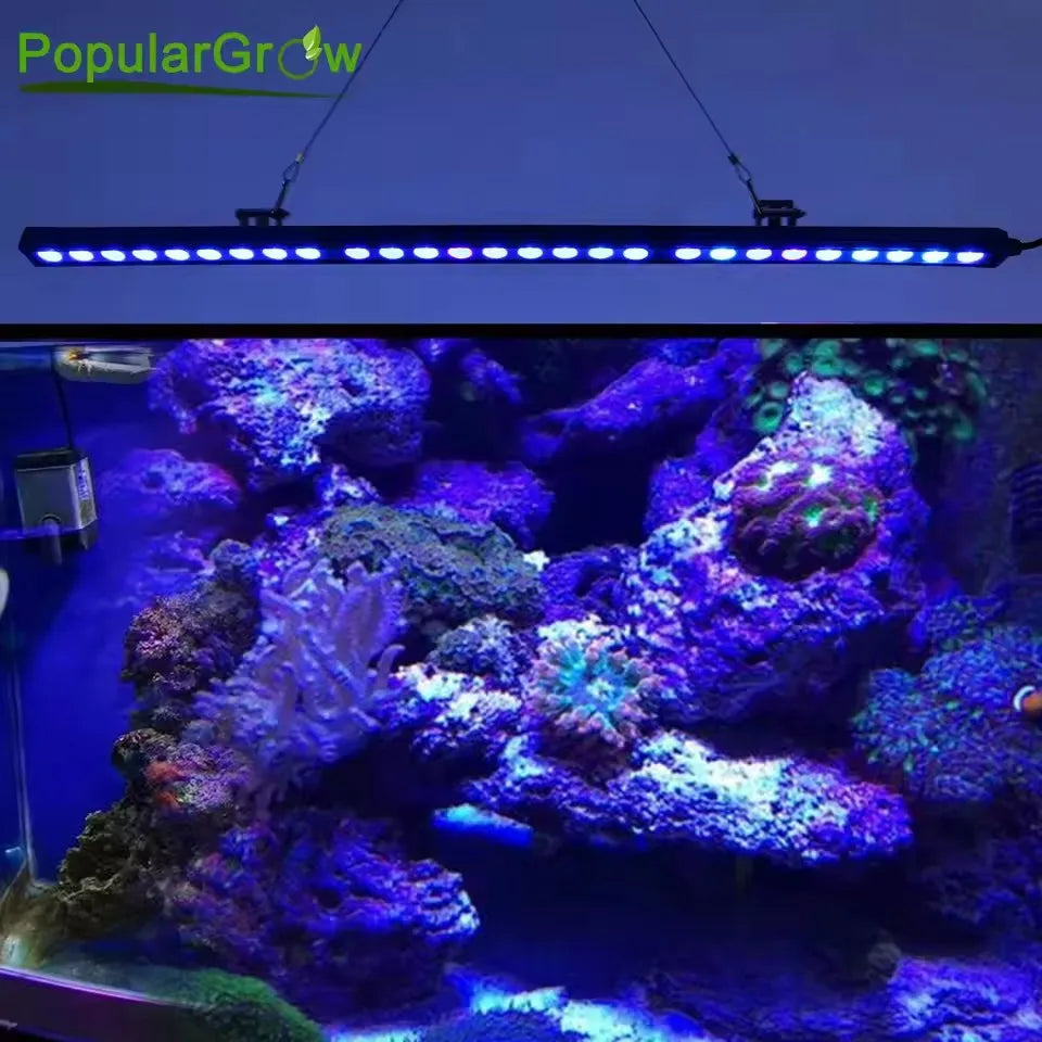 POPULARGROW Dimmable 115CM LED Aquarium Light with All 470nm Blue Spectrum LEDs 108W LED Strip Light for Coral Reef Fish Tank