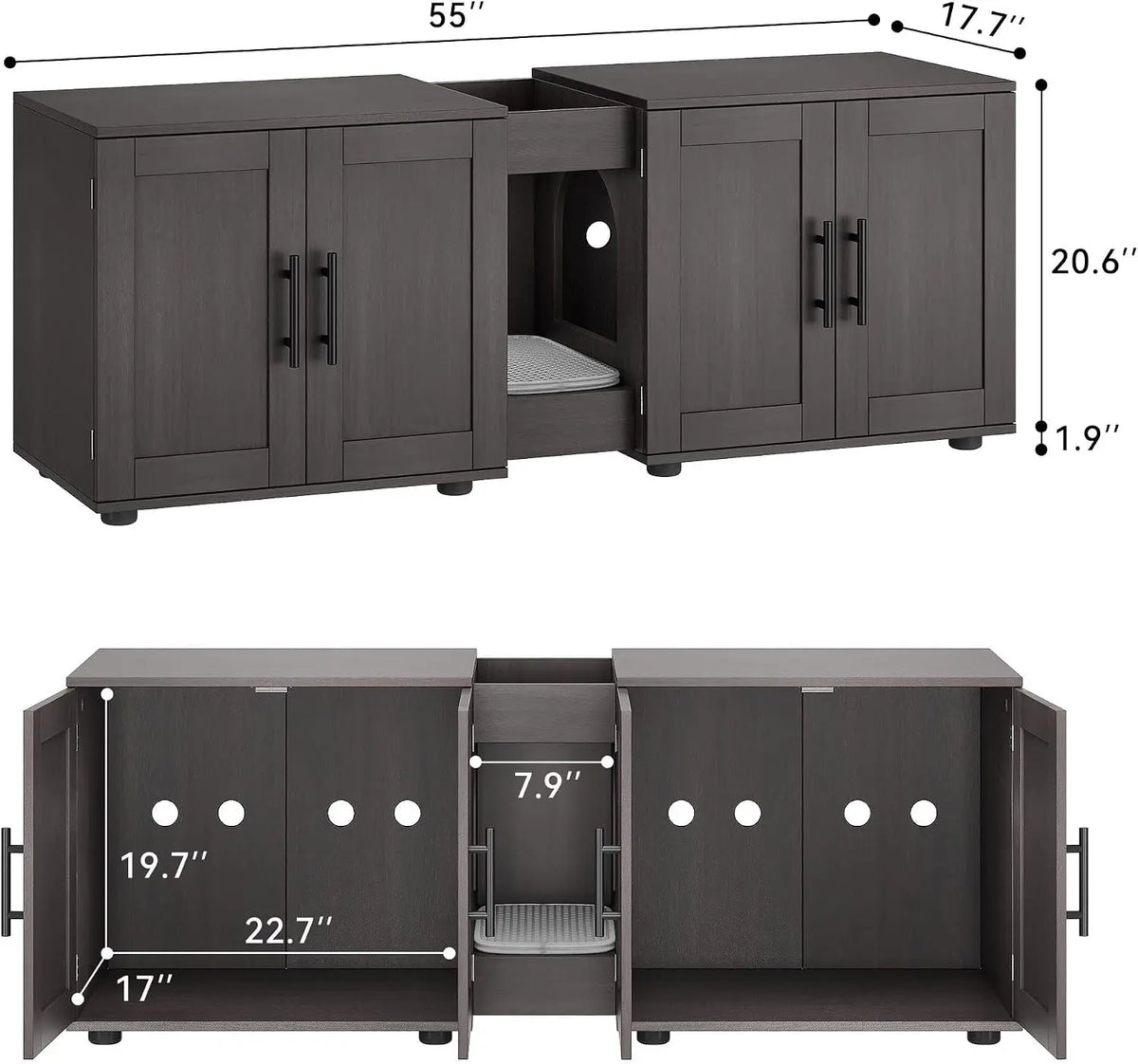 Hidden Litter Box Enclosure Furniture for 2 Cats Wooden Enclosed Storage Organizer Cat Litter Box Furniture Hidden Washroom Cat House Cat