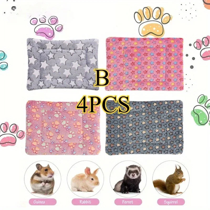 4pcs Small Pet Mattress Reversible Double Sided Rabbit Thickened Washable Cage Mat Suitable for Guinea Rabbits Hamsters