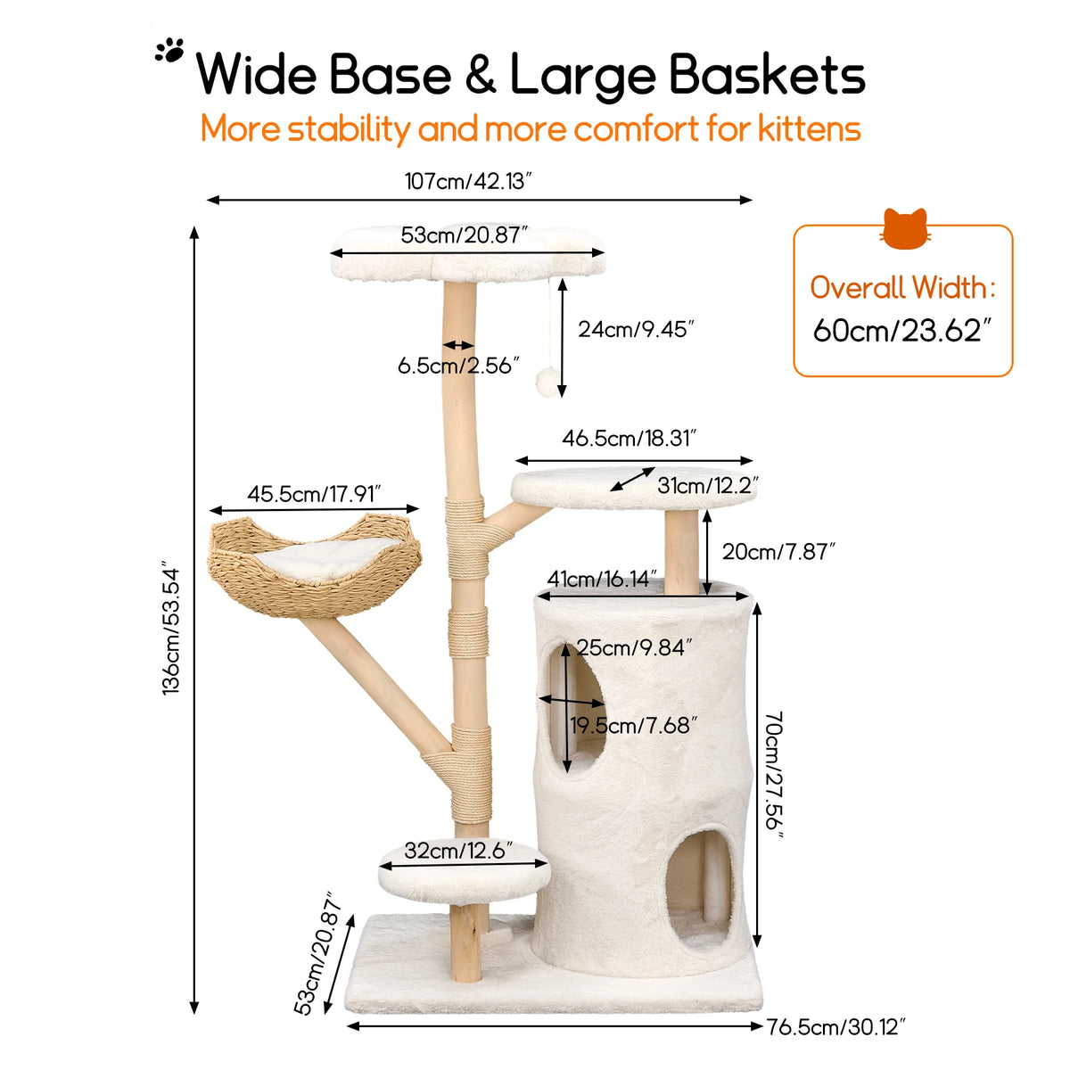 Large Cat Tree Tower Pet Cat Activity Center Scratching Post Cat Condo House Solid Wooden Cat Furniture