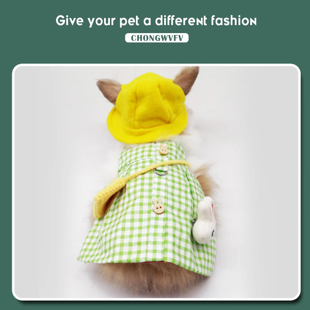 Cute Bunny Pet Vest Accessories Outdoor Leash Rabbit Clothes with Bag Hat Harness Strap Leash Dress Clothes for Guinea Pig