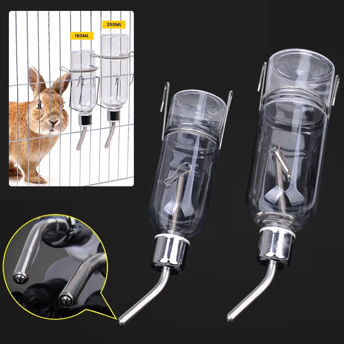 Hamster Rabbit Pet Hanging Automatic Drinking Fountain 180ml/350ml Easy Installation Drinking Bottle for Guinea Pig Squirrel 1Pc