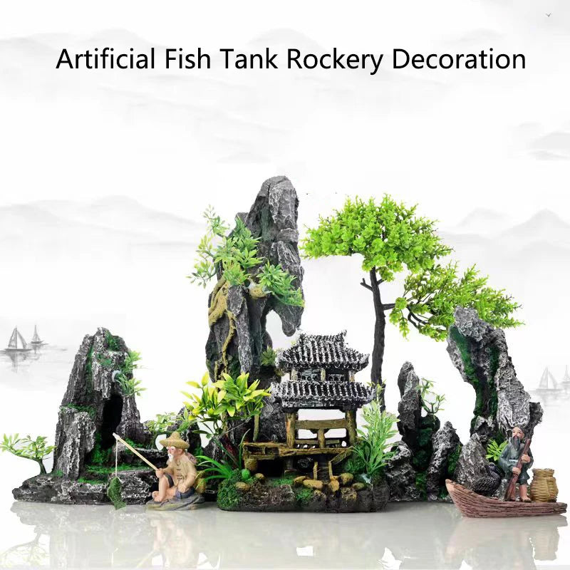Resin Aquarium Rockery Mountain Decoration Artificial View Rock Cave Stone Tree Fish Tank Ornament Aquarium Decor Home New