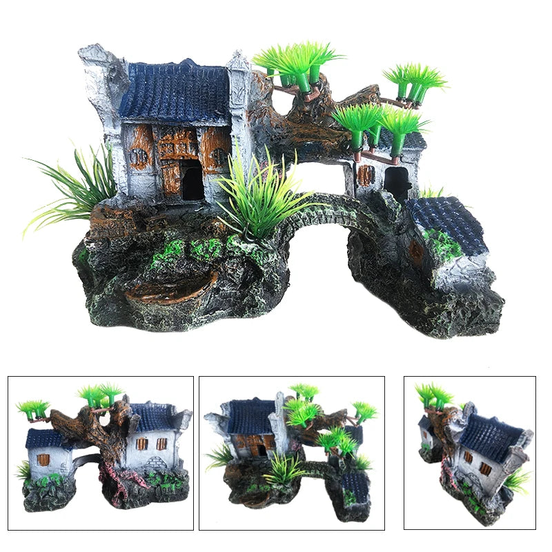 Resin Aquarium Rockery Mountain Decoration Artificial View Rock Cave Stone Tree Fish Tank Ornament Aquarium Decor Home New