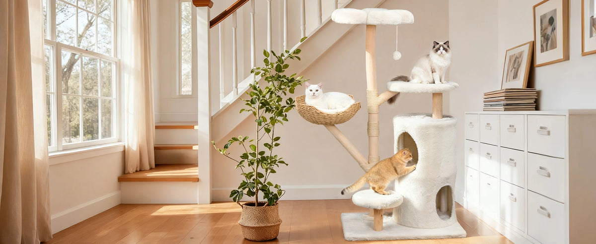 Large Cat Tree Tower Pet Cat Activity Center Scratching Post Cat Condo House Solid Wooden Cat Furniture