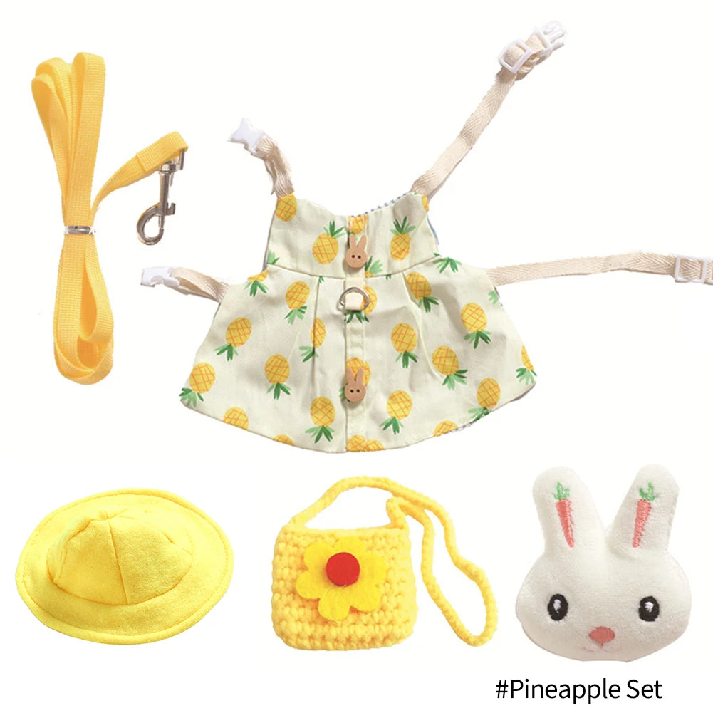Cute Bunny Pet Vest Accessories Outdoor Leash Rabbit Clothes with Bag Hat Harness Strap Leash Dress Clothes for Guinea Pig