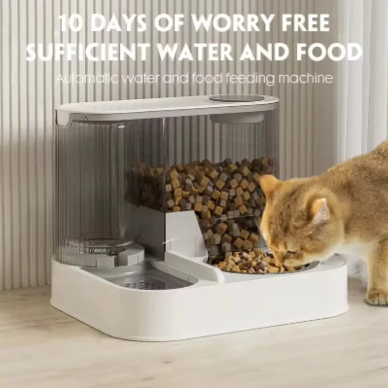 2 in 1 Gravity Pet Feeder Water Fountain Large Capacity Food Water Dispenser Pet Bowl Set for Cats Dogs Puppies Kittens