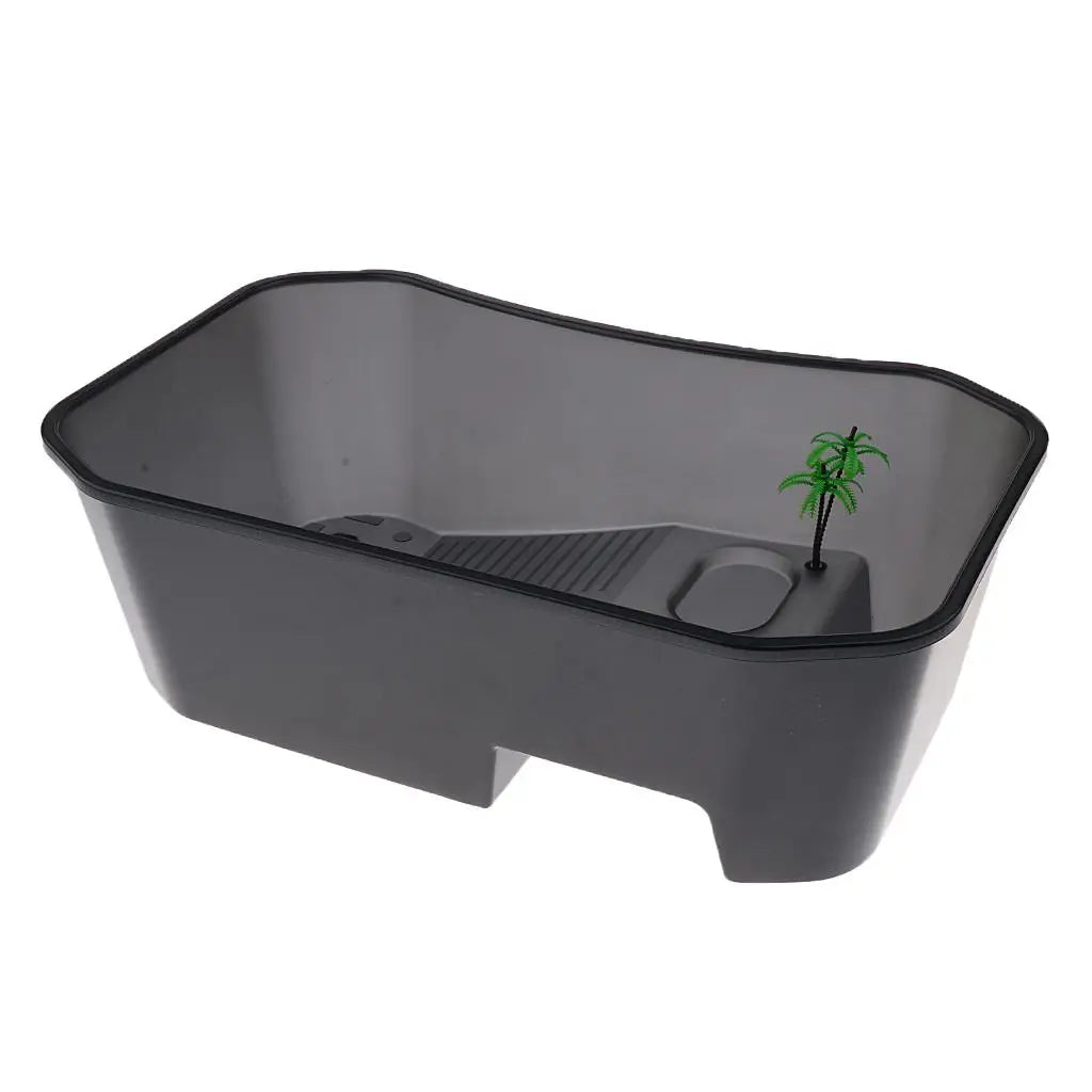 Reptile terrarium tank with coconut tree ornament