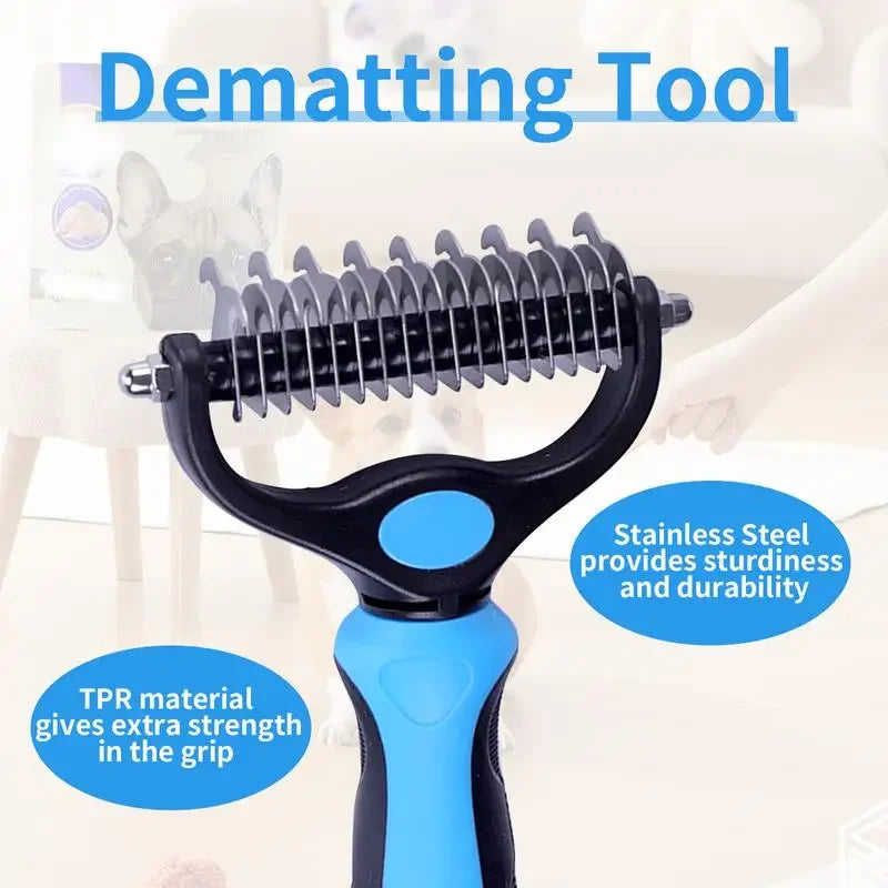 Pet Dematting Comb for Dogs & Cats, Knot Remover Grooming Tool with Stainless Steel Blades, Detangling Brush for Matted Tangled Hair, Professional Pet Grooming Rake for Long Haired Pets
