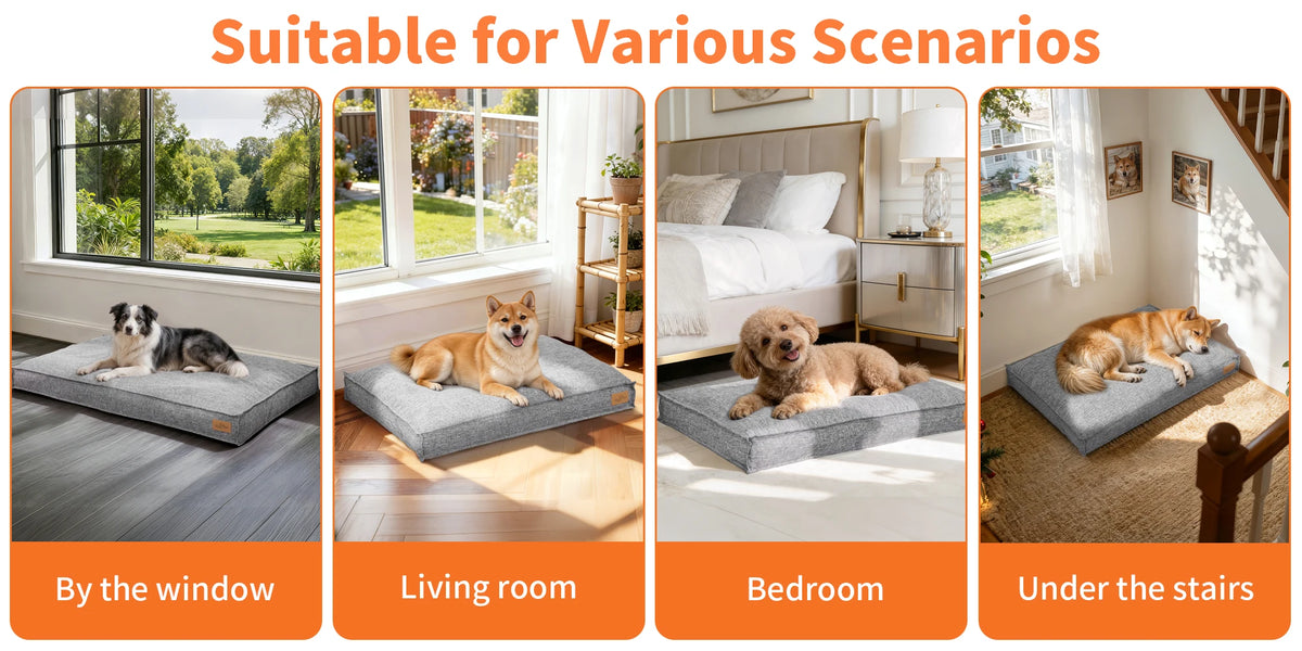 M/L/XL/2XL Dog Beds Cozy Cushion for Medium Large Dogs Rectangular Pet Bed Sleep Mat with Linen Cover Foam Base Waterproof Lining