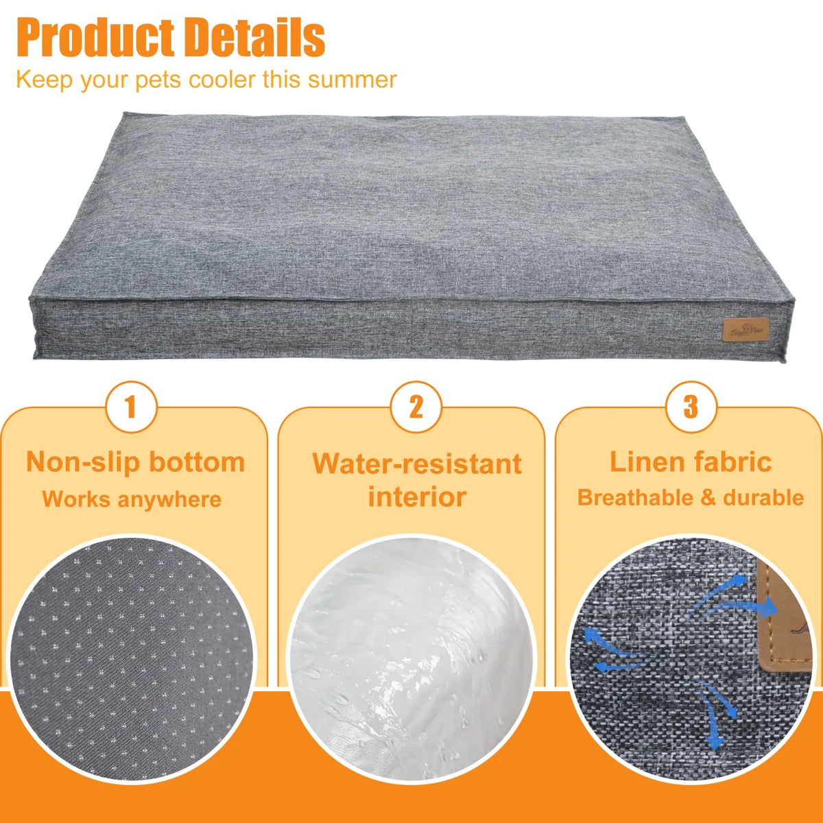 M/L/XL/2XL Dog Beds Cozy Cushion for Medium Large Dogs Rectangular Pet Bed Sleep Mat with Linen Cover Foam Base Waterproof Lining