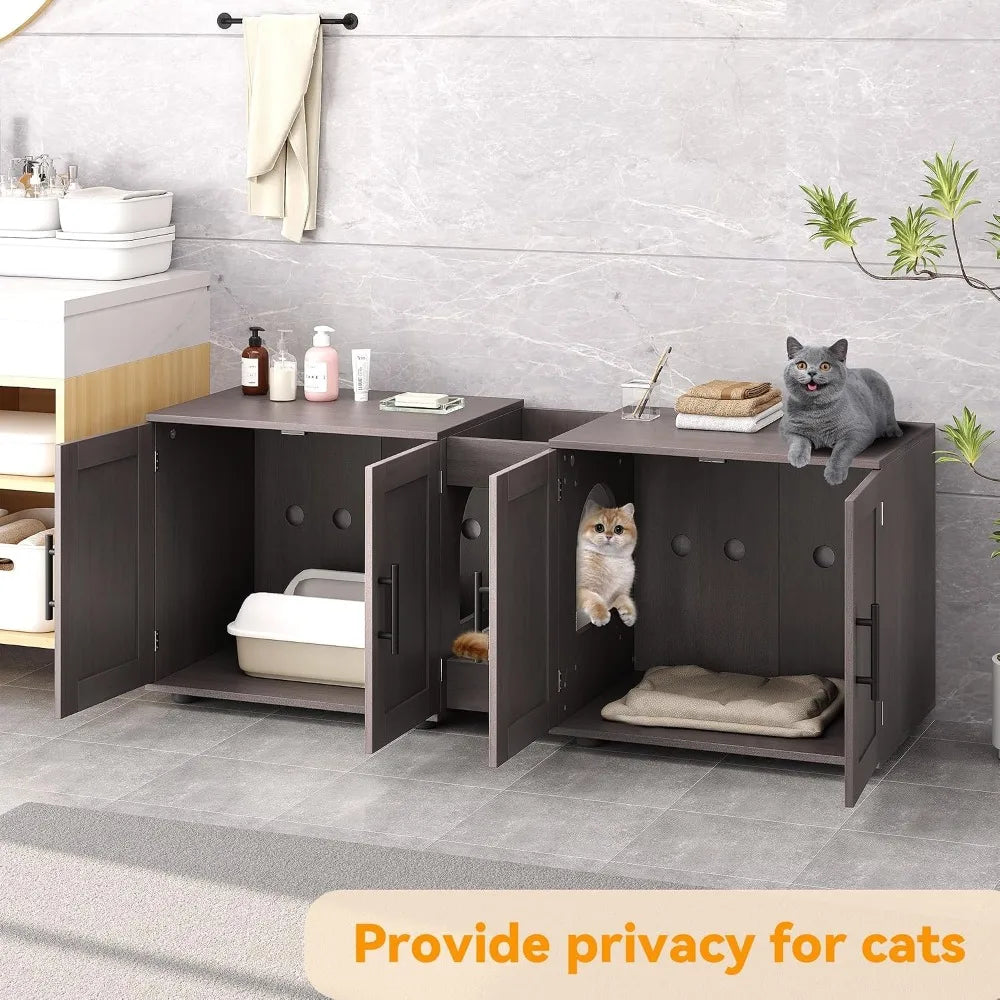 Hidden Litter Box Enclosure Furniture for 2 Cats Wooden Enclosed Storage Organizer Cat Litter Box Furniture Hidden Washroom Cat House Cat
