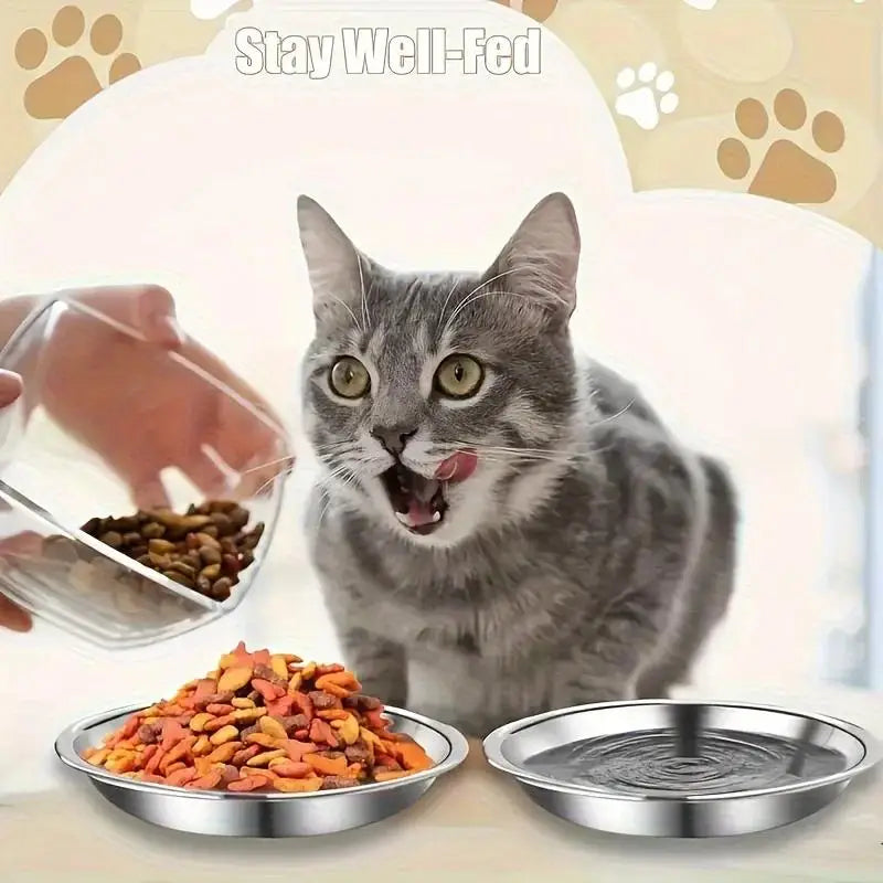 2/4/8pcs Slip Resistant Stainless Steel Cat Bowl – Low-Profile Wide Design for Kittens Small Pets Anti-Tip Base Feeding Station
