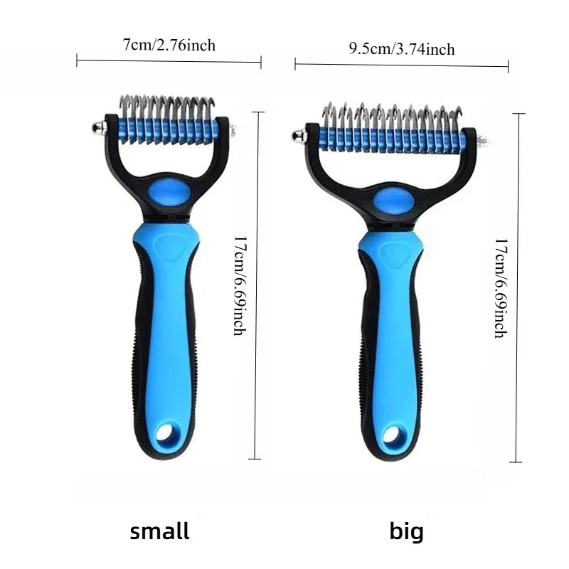 Pet Dematting Comb for Dogs & Cats, Knot Remover Grooming Tool with Stainless Steel Blades, Detangling Brush for Matted Tangled Hair, Professional Pet Grooming Rake for Long Haired Pets