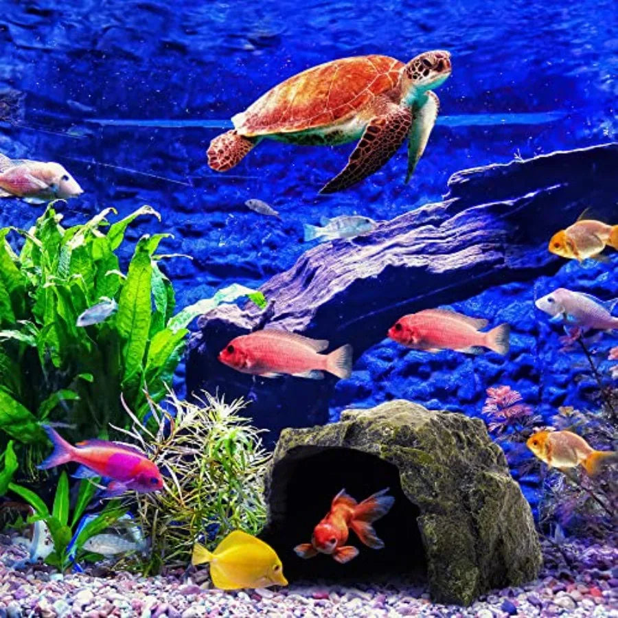 Reptile Rock Hide Cave for Lizards, Turtles and Snakes Resin, Naturalistic Terrarium And Aquarium Decor For Amphibians And Fish