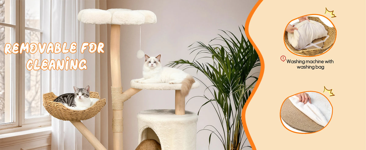 Large Cat Tree Tower Pet Cat Activity Center Scratching Post Cat Condo House Solid Wooden Cat Furniture