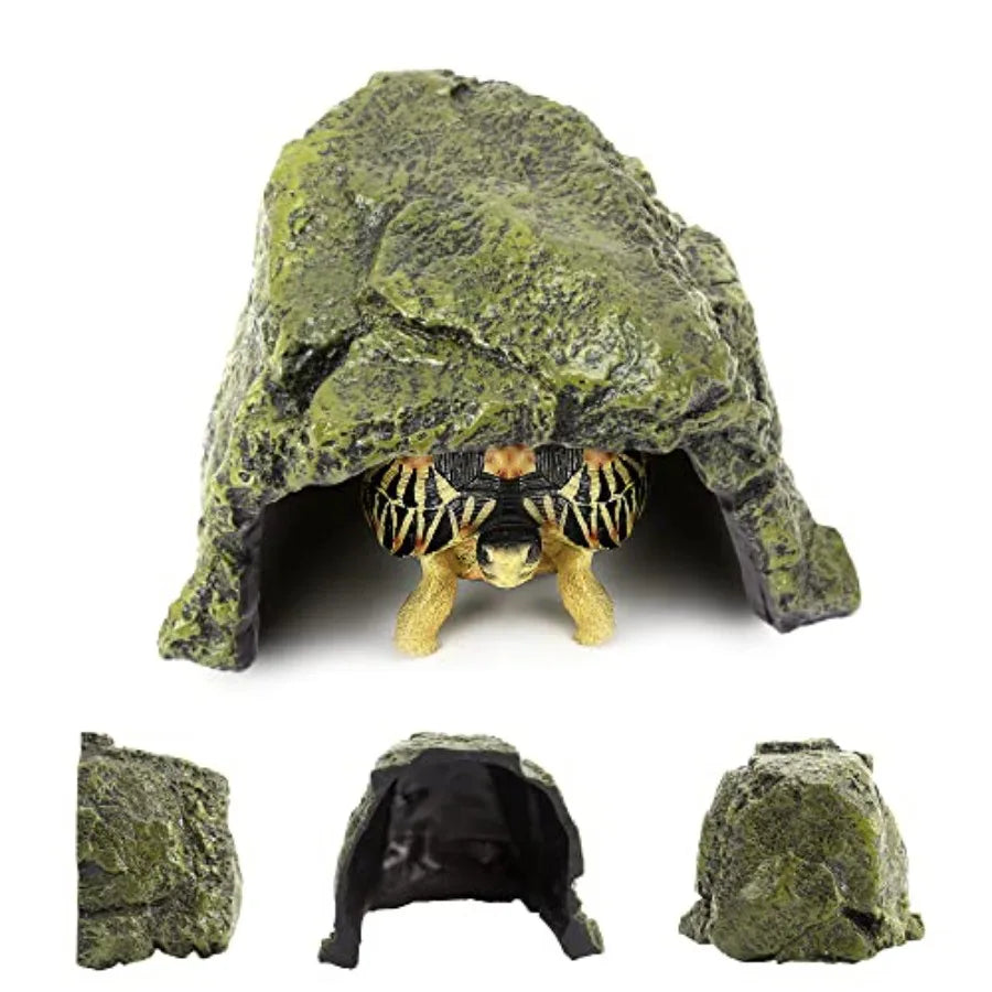 Reptile Rock Hide Cave for Lizards, Turtles and Snakes Resin, Naturalistic Terrarium And Aquarium Decor For Amphibians And Fish