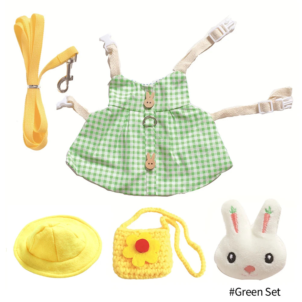 Cute Bunny Pet Vest Accessories Outdoor Leash Rabbit Clothes with Bag Hat Harness Strap Leash Dress Clothes for Guinea Pig