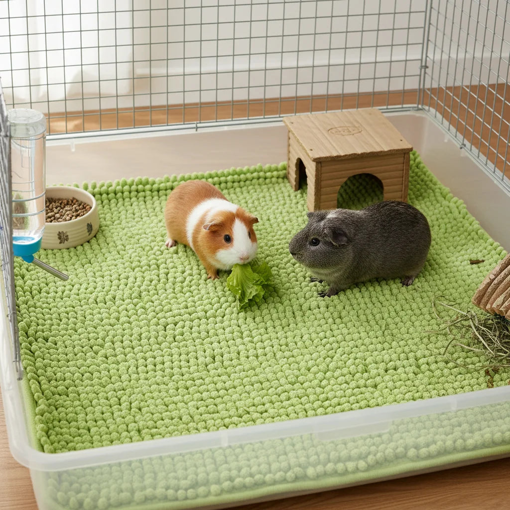Guinea Pig Cage Liner Chenille Fleece Non Slip Washable Pet Pad Reusable -Small Pet Bedding Pad for Small Animals Pet Items