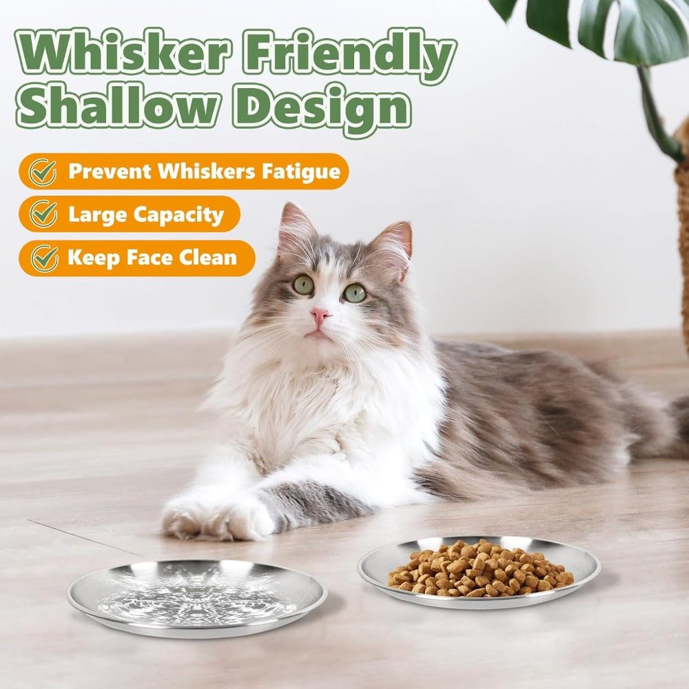 4pcs Whisker-Friendly Stainless Steel Cat Bowls Set - 6.7" Wide Metal Food Bowls with Non-Slip Base, 13oz Capacity, Durable & Easy-Clean Design for Indoor/Outdoor Use, Without Battery