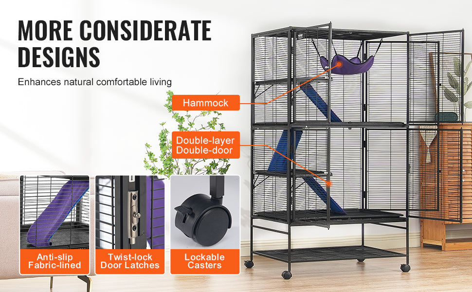 SucceBuy 64.6" Rolling Metal Ferret Cage Large 4-Tier Critter Nation Cage Small Animal Cage for Rats Hamster Guinea Chinchilla
